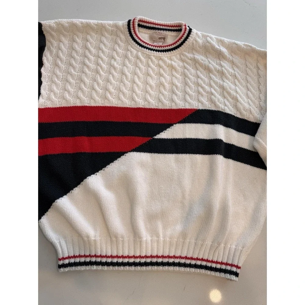 VTG Fox Collection 80s Cable Knit Sweater XL‎ Nautical Preppy Tennis Pull Over